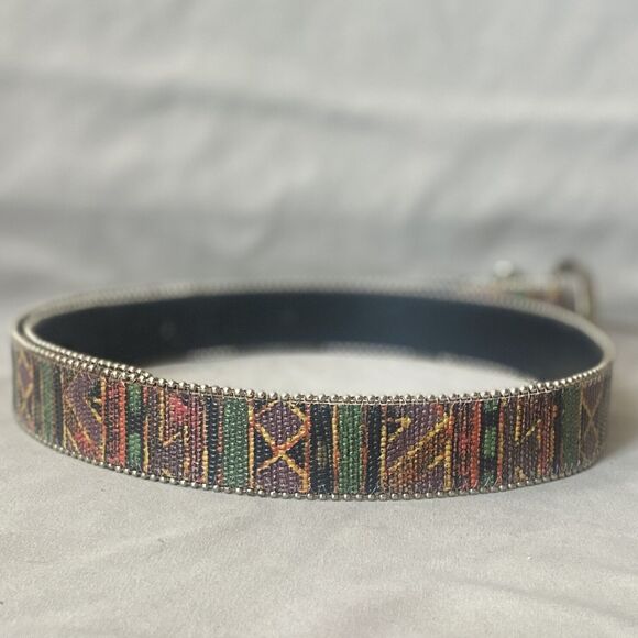 Aztec Belt Women Medium 1” Wide 36” Long With Beading Along The Edges Gold Tone - Picture 3 of 9